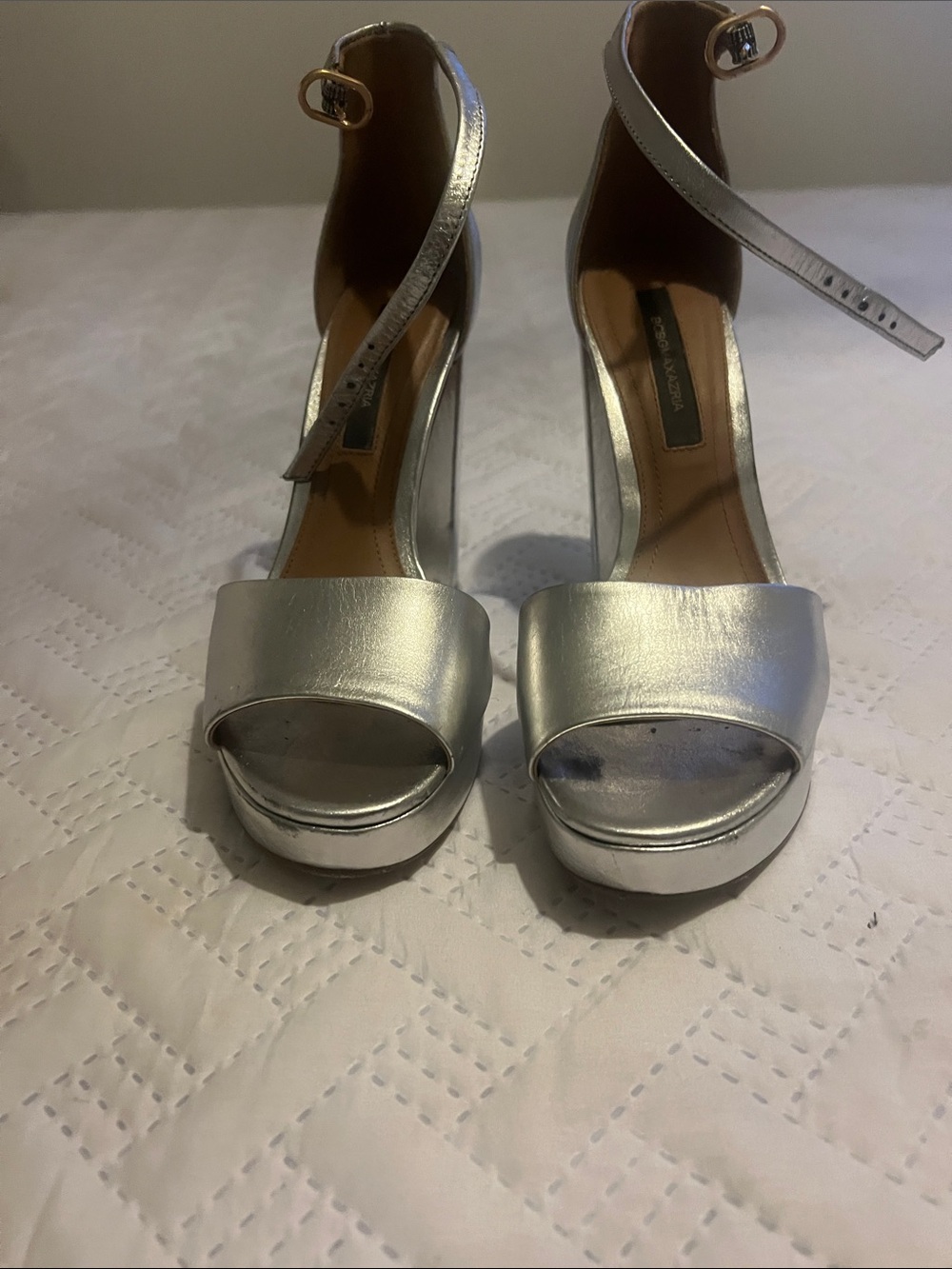 Silver Ankle-Strap Platform Sandals BCBG Max Azaria